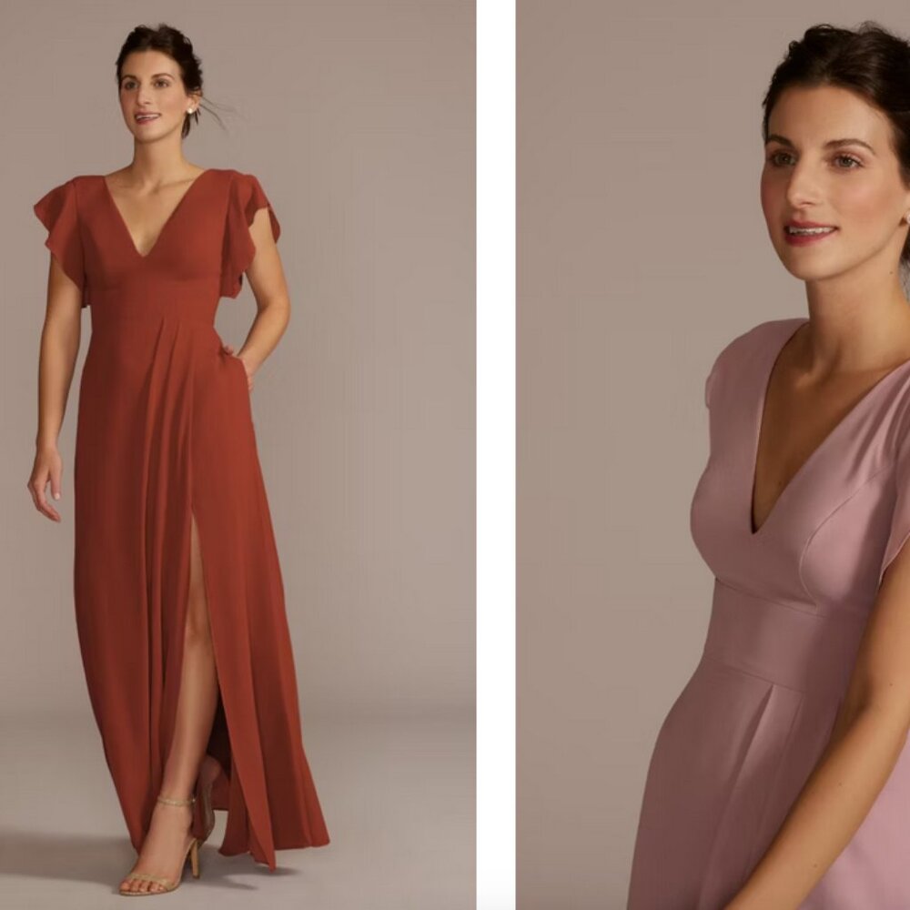 Flutter Sleeve Chiffon V-Neck Dress